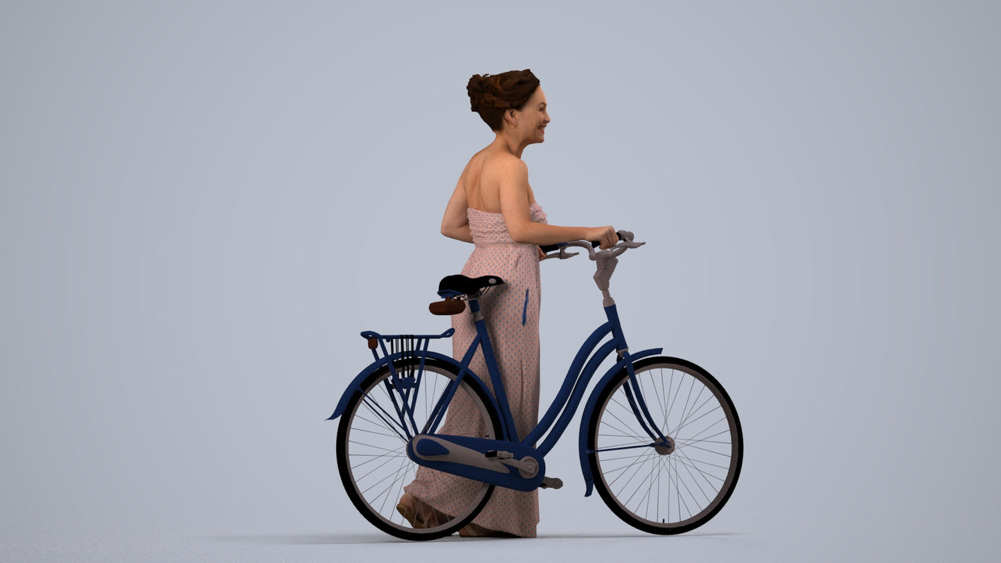 3D scanned woman cycling casual, photorealistic archviz people for Enscape and SketchUp, side view render
