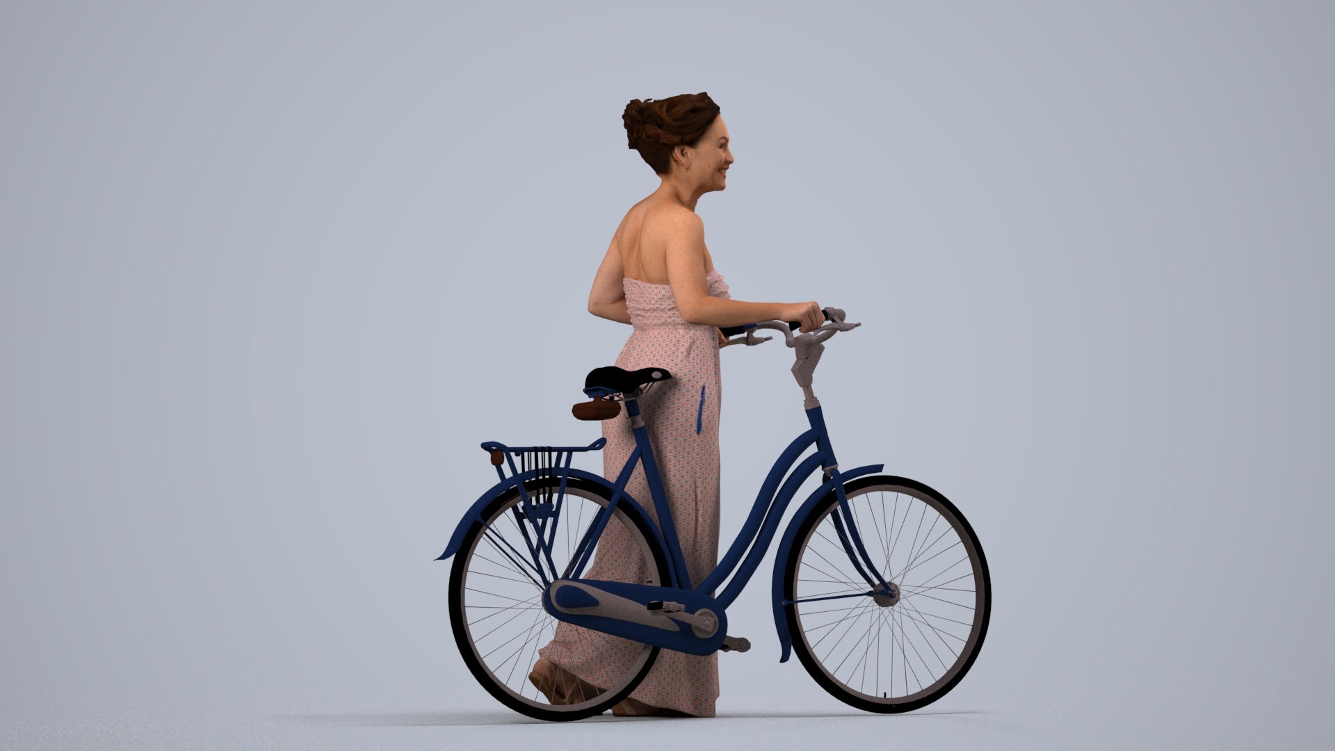 3D scanned woman cycling casual, photorealistic archviz people for Enscape and SketchUp, side view render