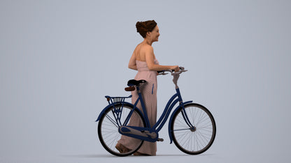 3D scanned woman cycling casual, photorealistic archviz people for Enscape and SketchUp, side view render