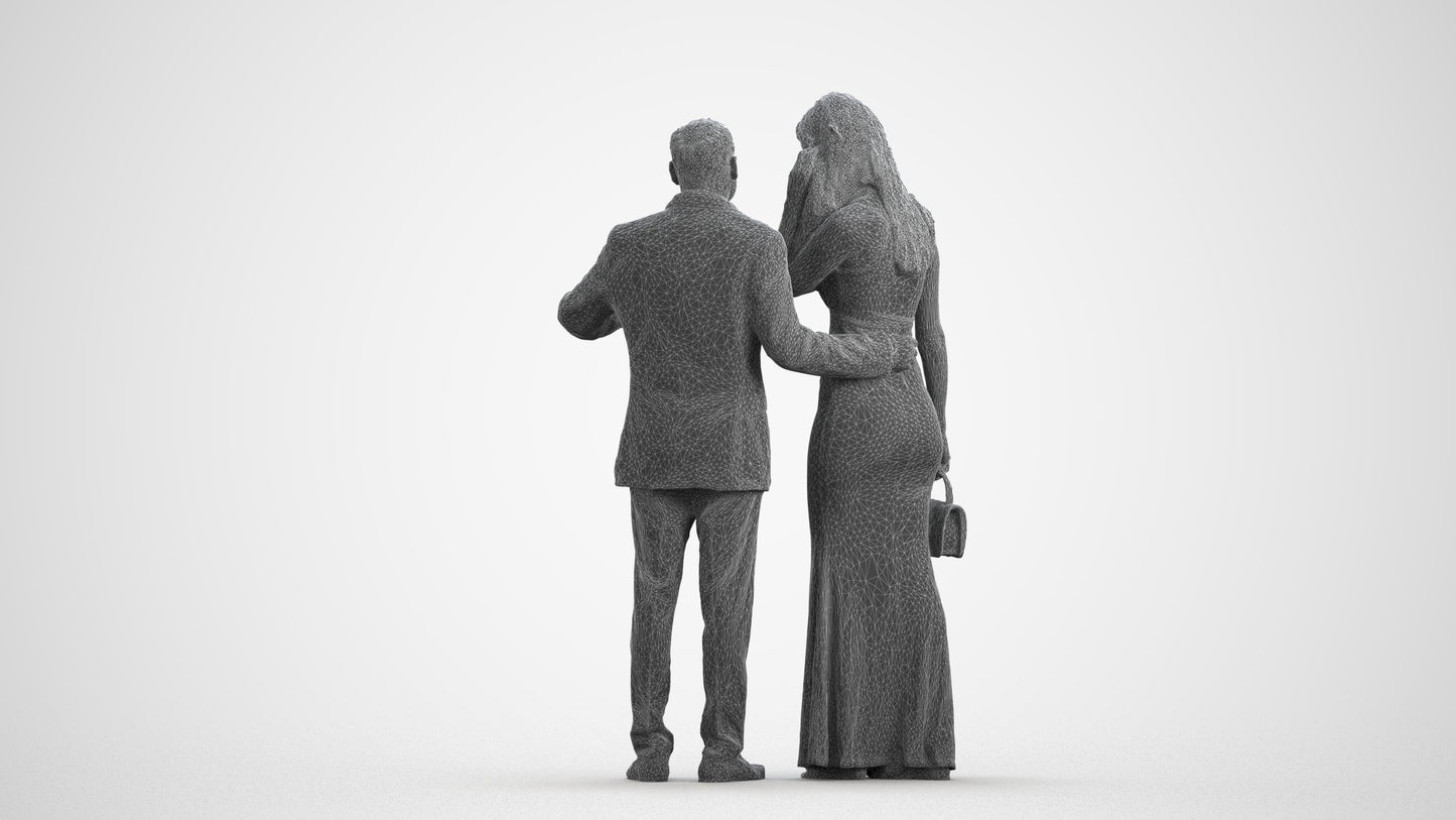 3D people model man formal couple, scanned human for 3ds Max rendering, wireframe front view