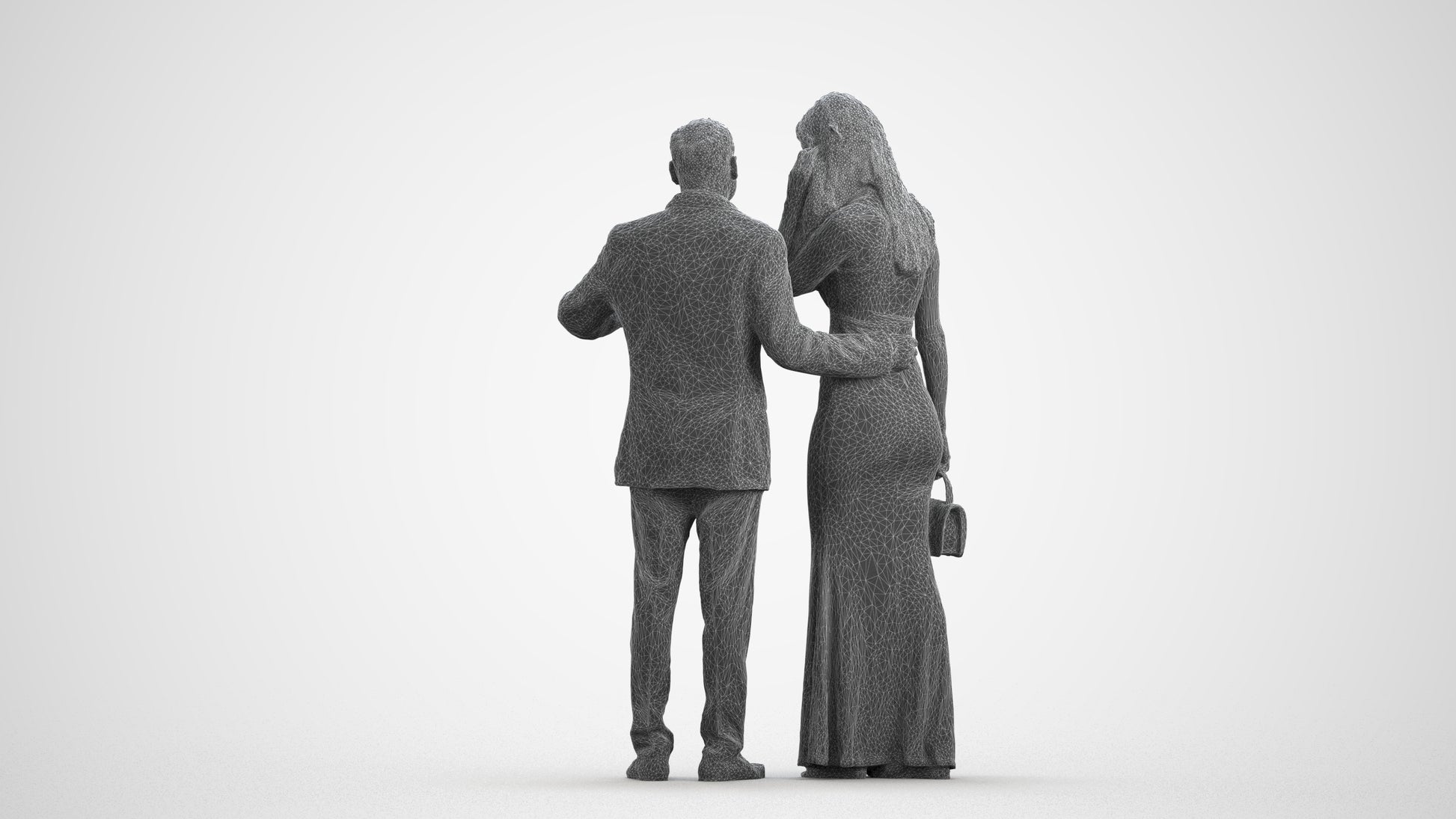 3D people model man formal couple, scanned human for 3ds Max rendering, wireframe front view