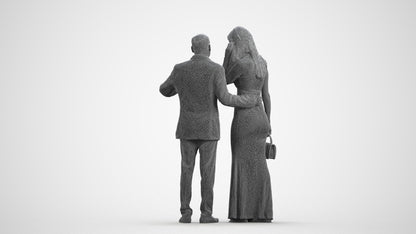 3D people model man formal couple, scanned human for 3ds Max rendering, wireframe front view