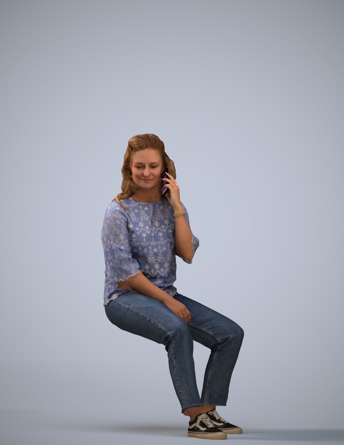 3D people model woman casual sitting, scanned human for 3ds Max rendering