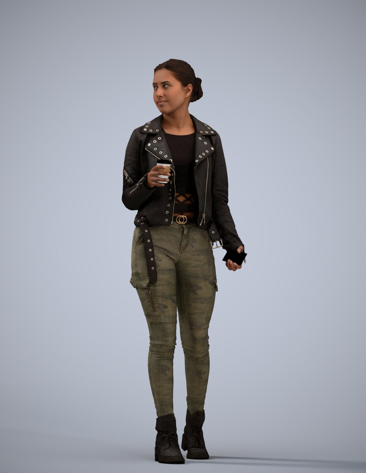 realistic 3D human woman casual walking, archviz people FBX OBJ for Blender