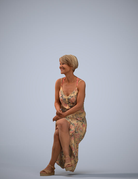 3D people model senior woman sitting, scanned human for 3ds Max rendering