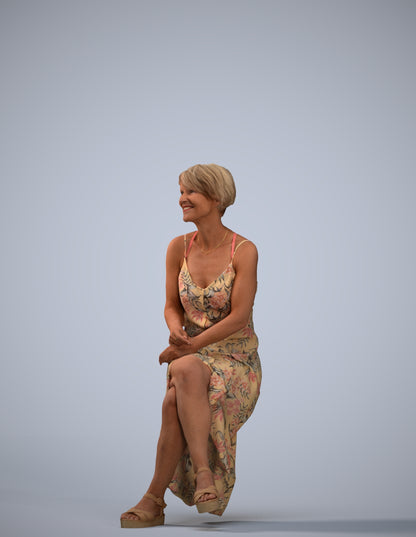 3D people model senior woman sitting, scanned human for 3ds Max rendering