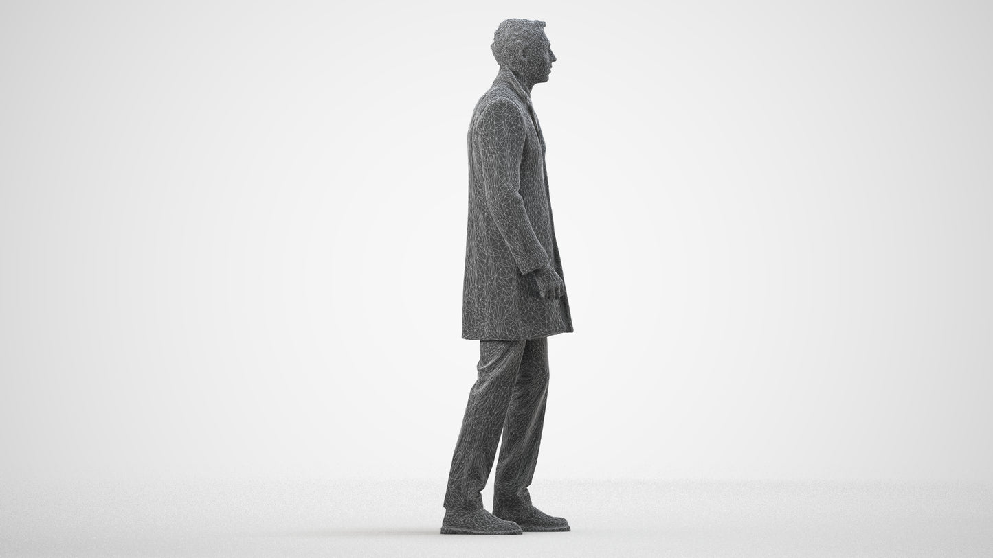 3D scanned man business, photorealistic archviz people for Enscape and SketchUp, wireframe side view