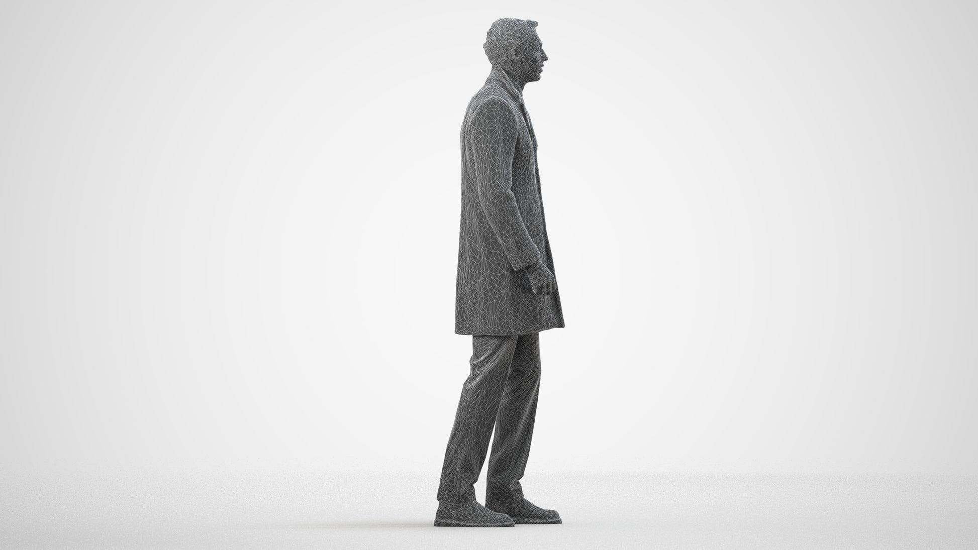 3D scanned man business, photorealistic archviz people for Enscape and SketchUp, wireframe side view