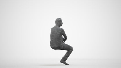 realistic 3D man casual sitting, scanned archviz people for Blender and 3ds Max, wireframe side view