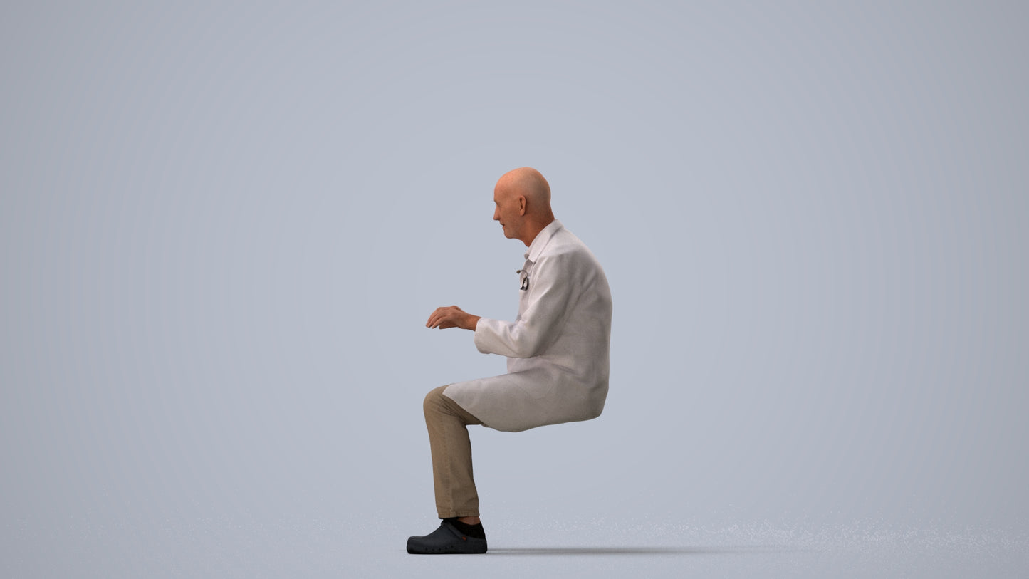 scanned 3D senior man medical, photogrammetry people for Enscape and V-Ray, three-quarter view render