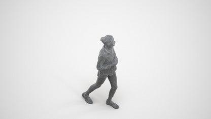 3D scanned senior woman standing casual, photorealistic archviz people for Enscape and SketchUp, wireframe three-quarter view