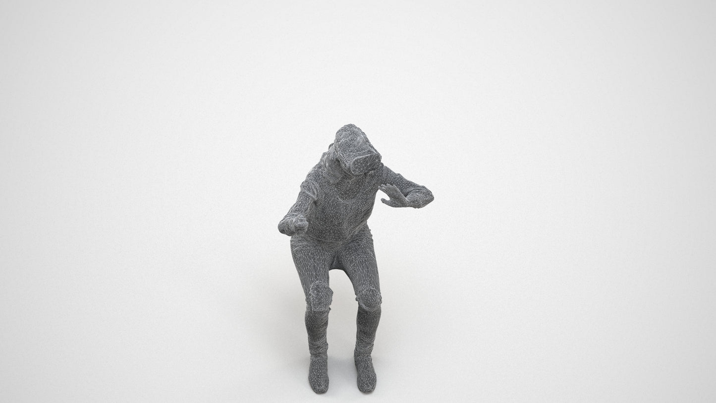 scanned 3D woman casual sitting, photogrammetry people for Enscape and V-Ray, wireframe three-quarter view