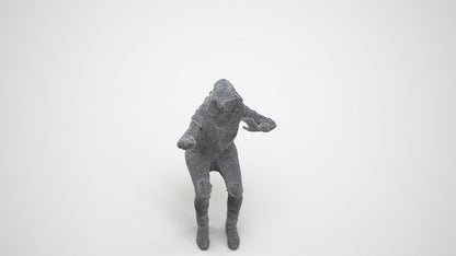 scanned 3D woman casual sitting, photogrammetry people for Enscape and V-Ray, wireframe three-quarter view