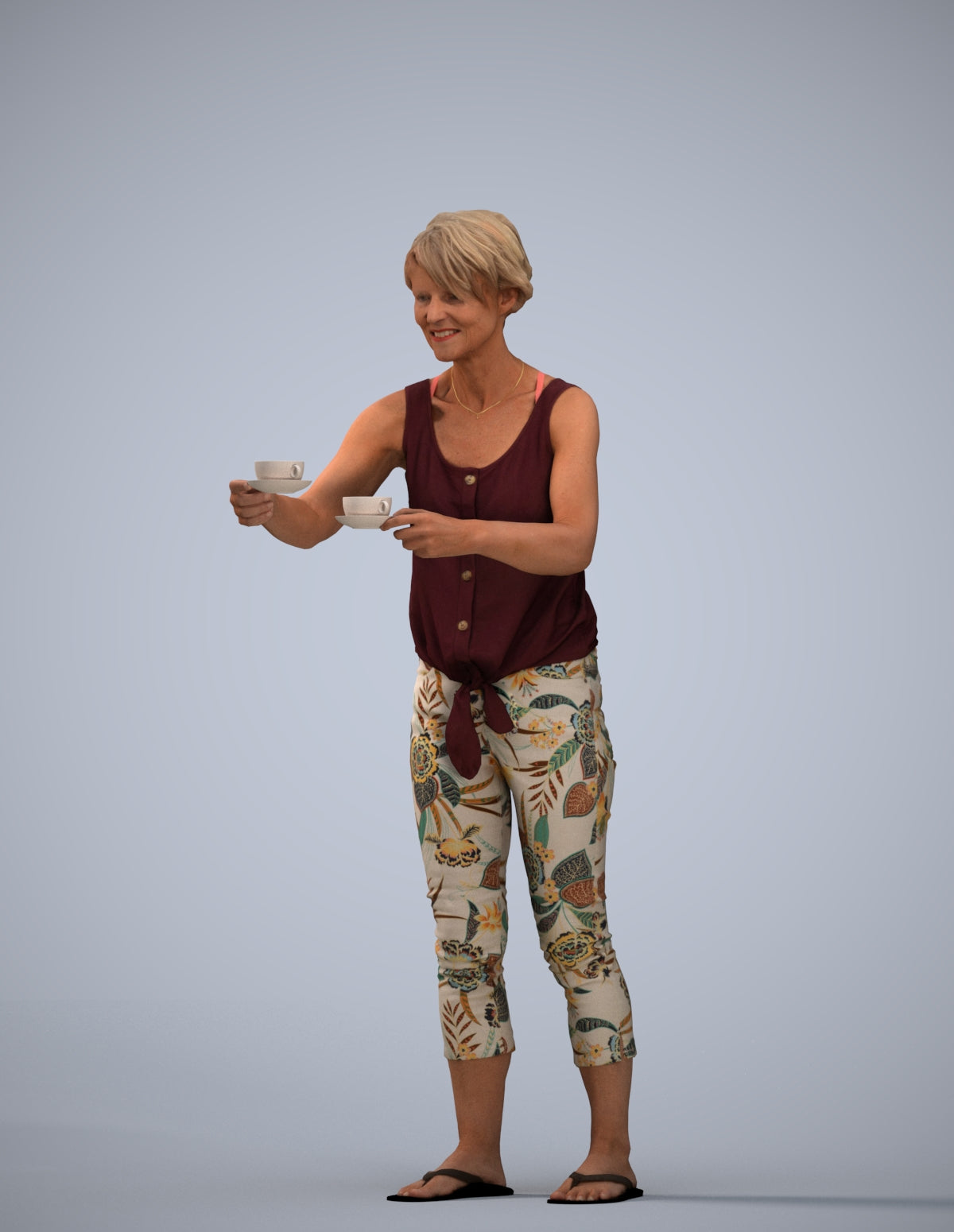 scanned 3D senior woman casual standing, photogrammetry people for Enscape and V-Ray