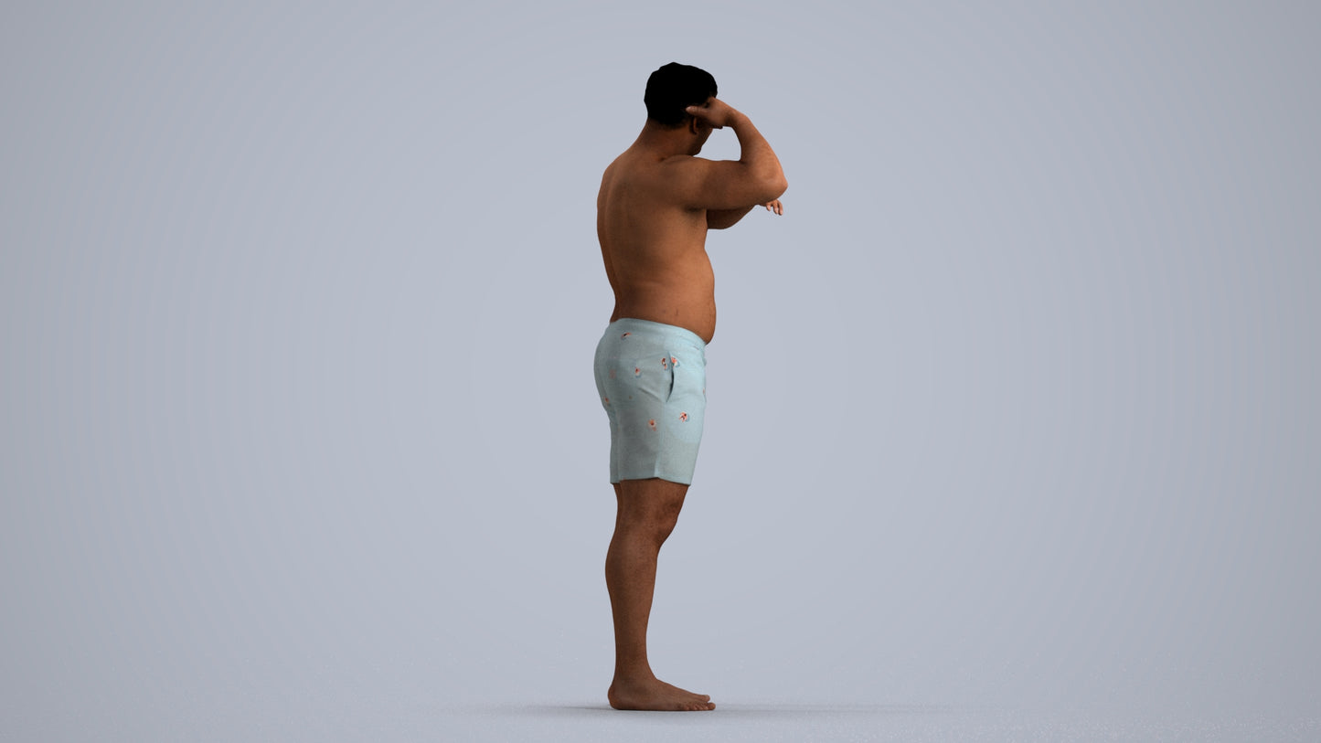 realistic 3D human man pool, archviz people FBX OBJ for Blender, front view render