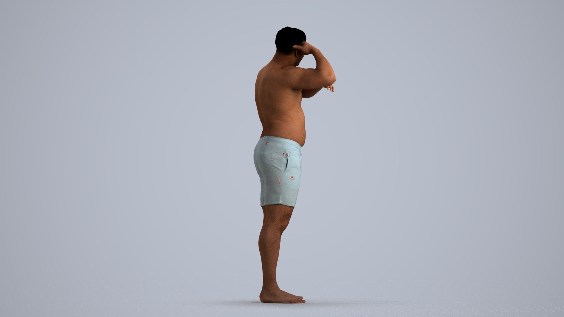 realistic 3D human man pool, archviz people FBX OBJ for Blender, front view render