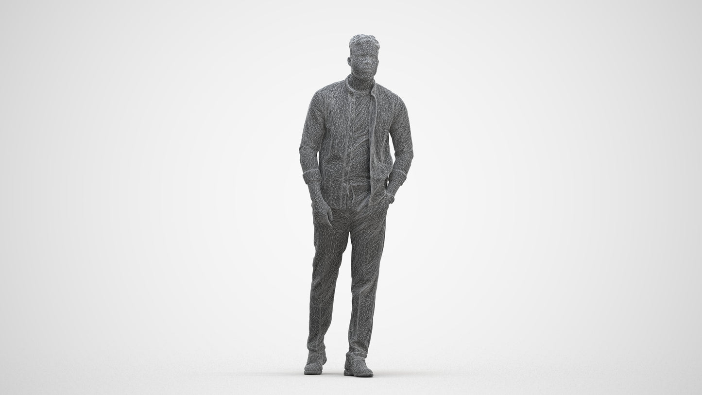 3D scanned man walking casual, photorealistic archviz people for Enscape and SketchUp, three-quarter front view render