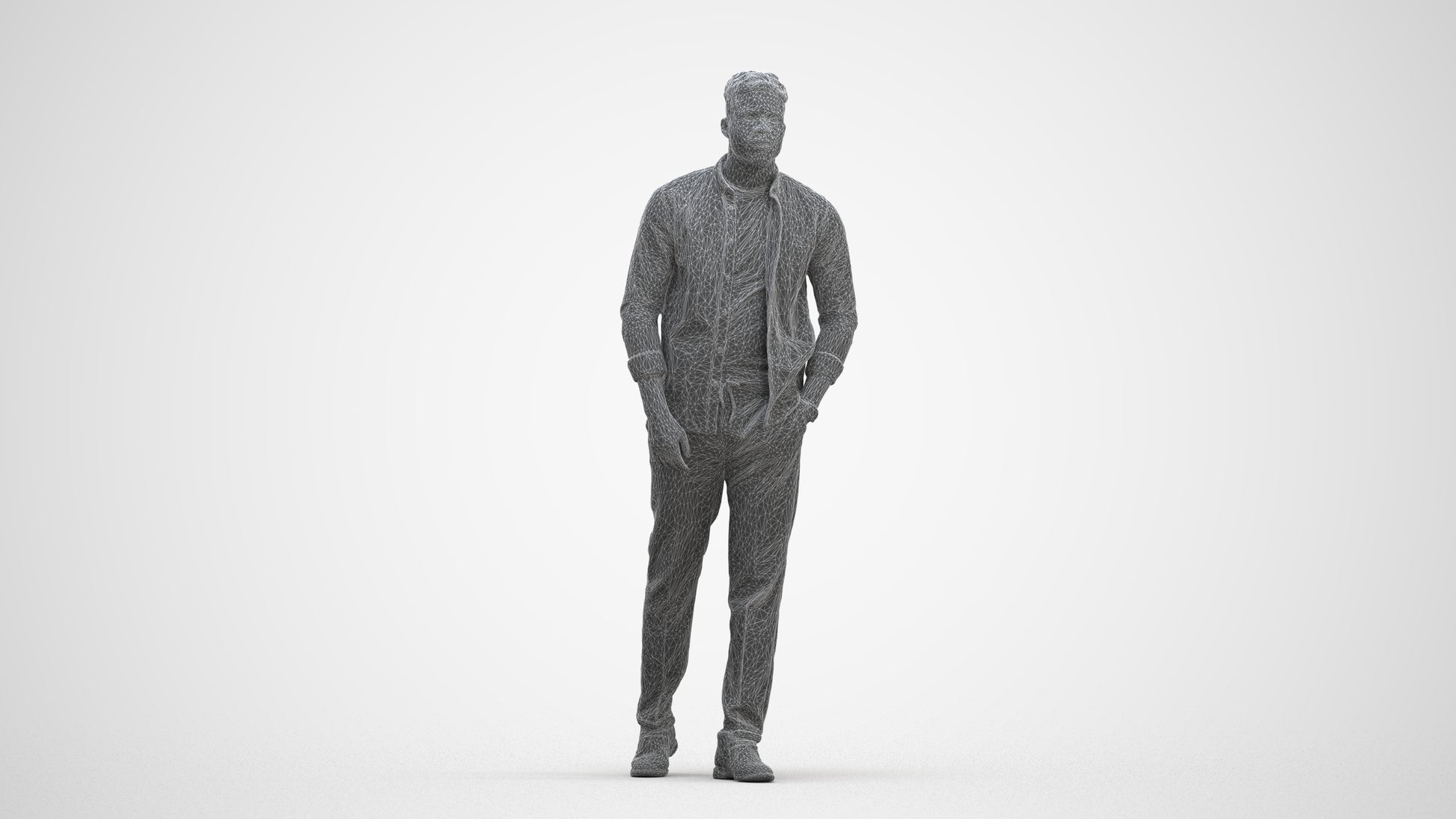 3D scanned man walking casual, photorealistic archviz people for Enscape and SketchUp, three-quarter front view render