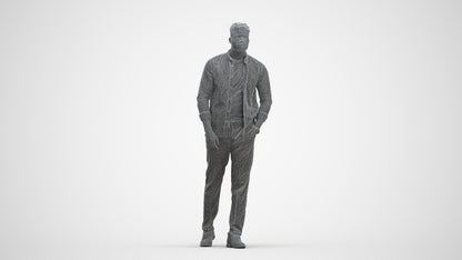 3D scanned man walking casual, photorealistic archviz people for Enscape and SketchUp, three-quarter front view render