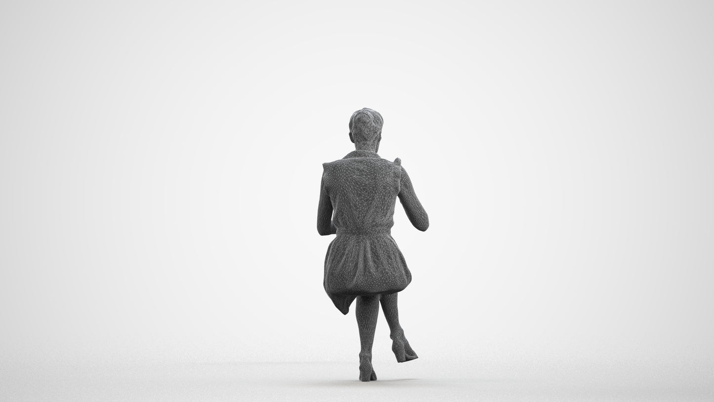 3D scanned woman sitting casual, photorealistic archviz people for Enscape and SketchUp, wireframe front view