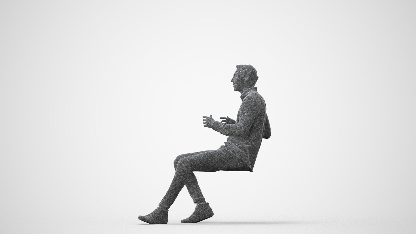 realistic 3D human man casual sitting, archviz people FBX OBJ for Blender, square thumbnail