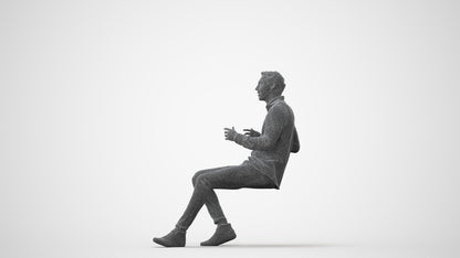 realistic 3D human man casual sitting, archviz people FBX OBJ for Blender, square thumbnail