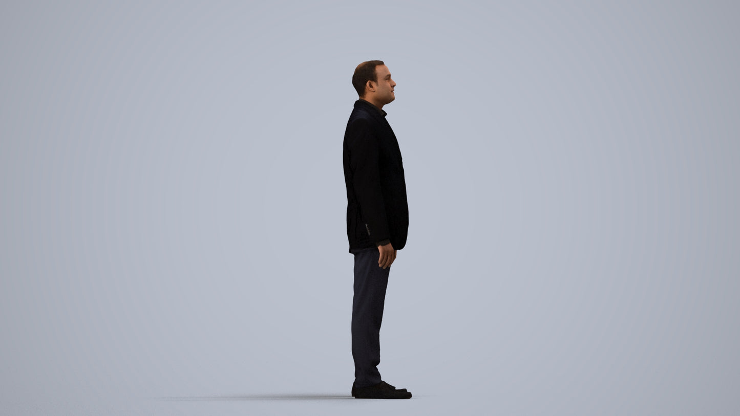 scanned 3D man formal standing, photogrammetry people for Enscape and V-Ray, side view render