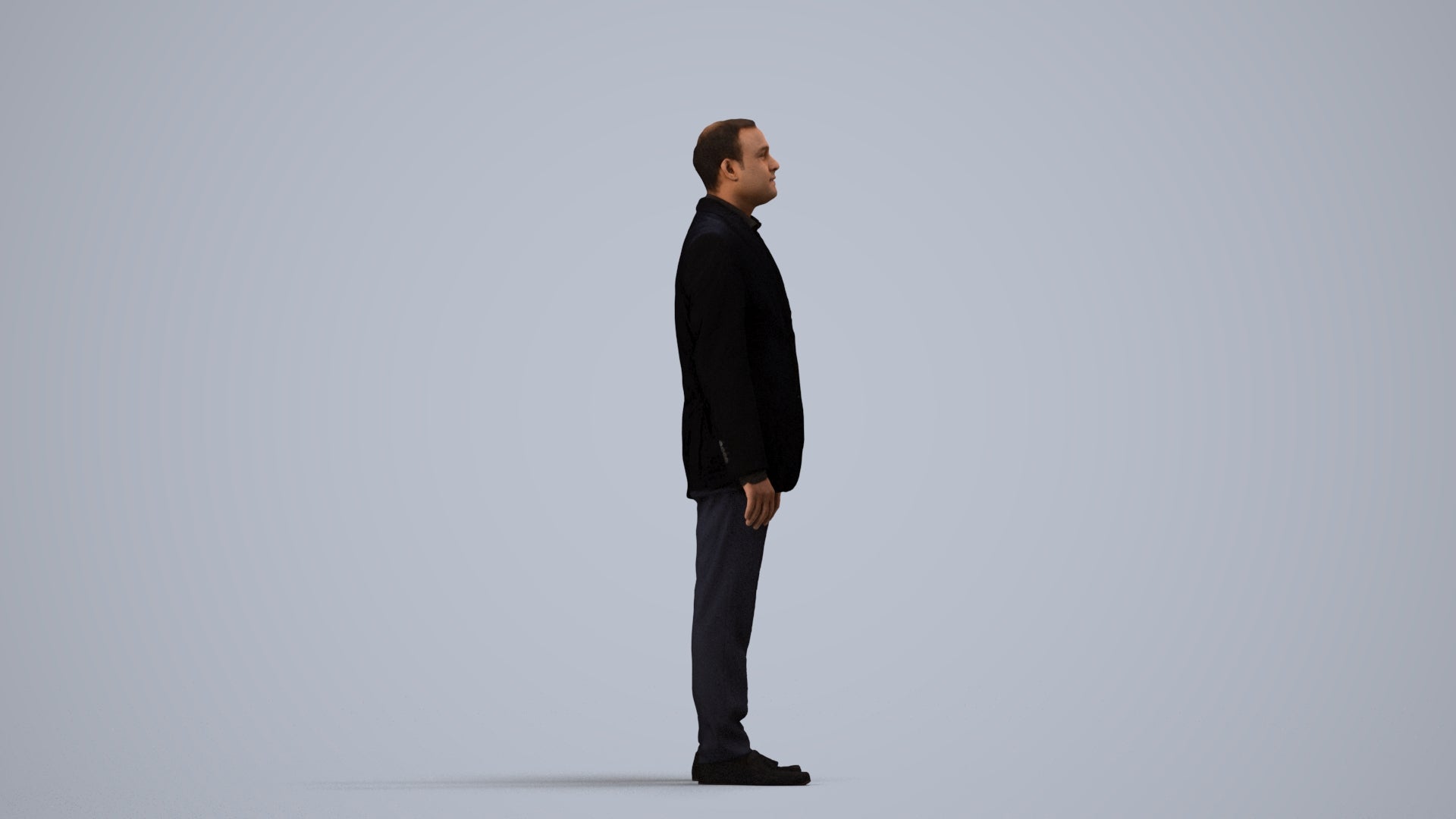 scanned 3D man formal standing, photogrammetry people for Enscape and V-Ray, side view render