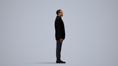 scanned 3D man formal standing, photogrammetry people for Enscape and V-Ray, side view render