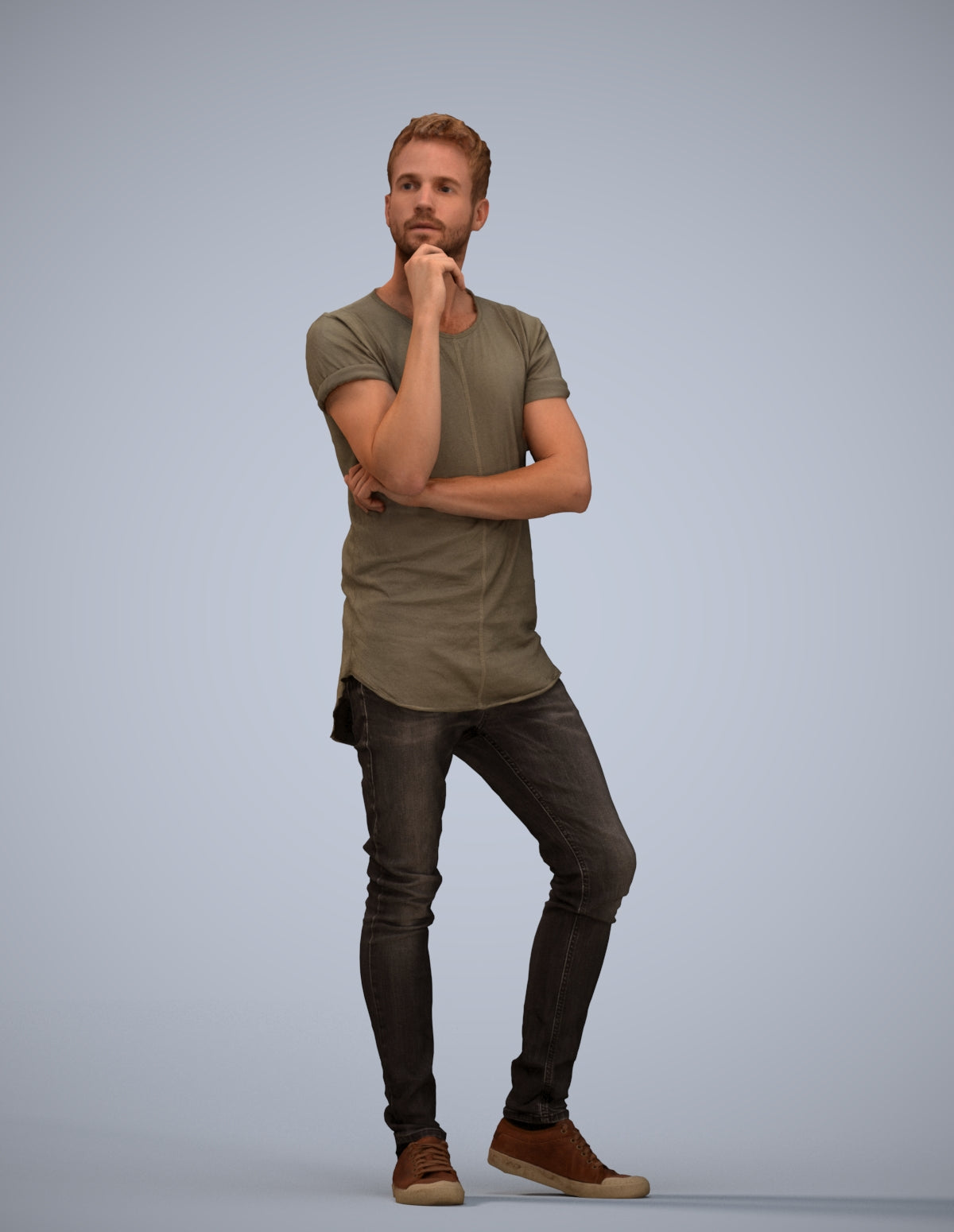 realistic 3D man casual standing, scanned archviz people for Blender and 3ds Max