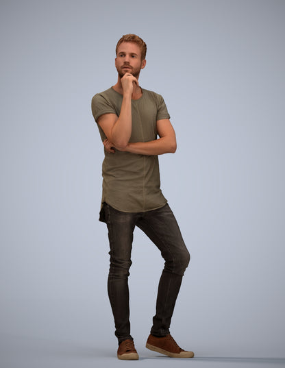 realistic 3D man casual standing, scanned archviz people for Blender and 3ds Max