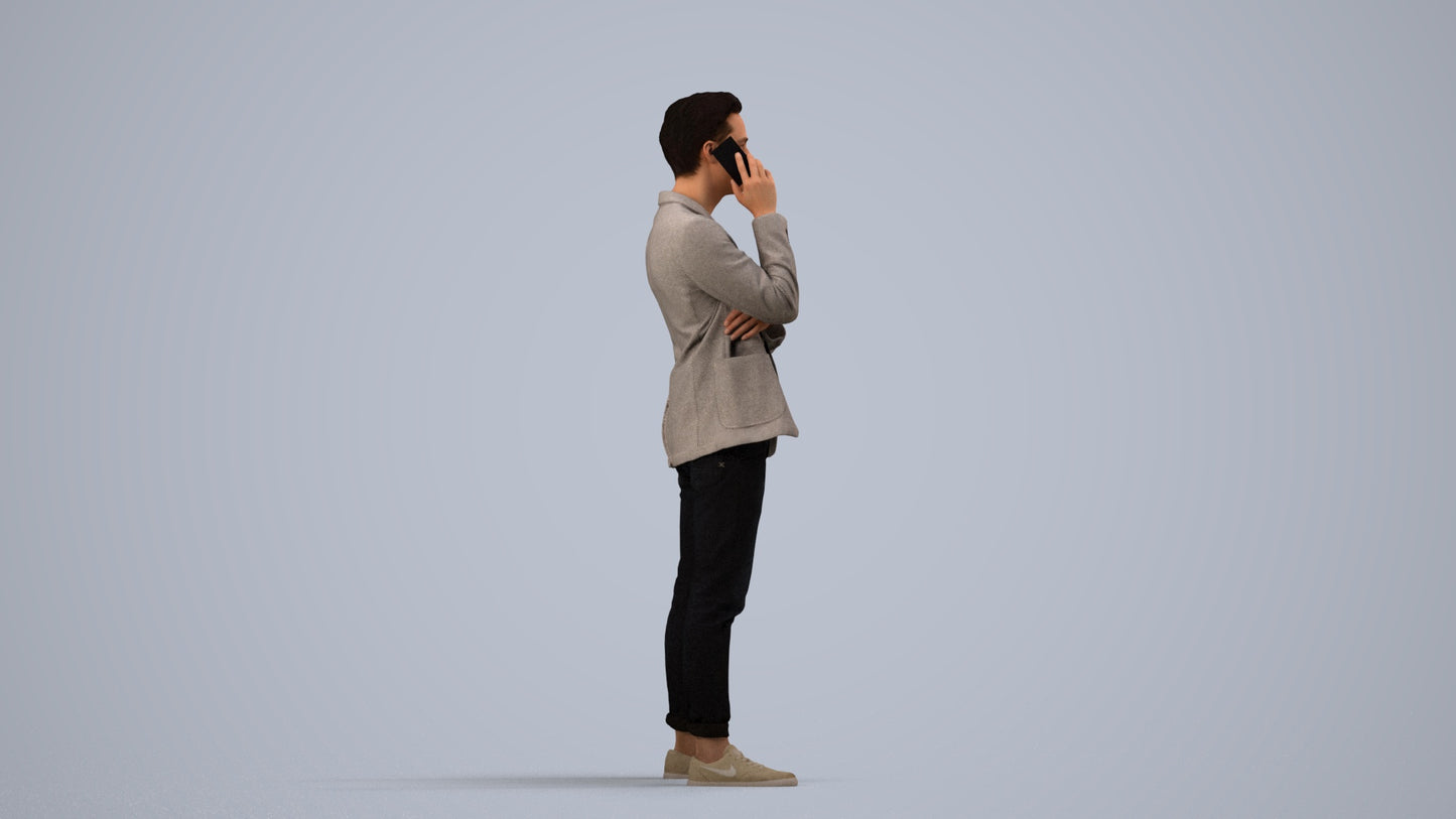 photogrammetry 3D man business standing, realistic human model archviz FBX, side view render