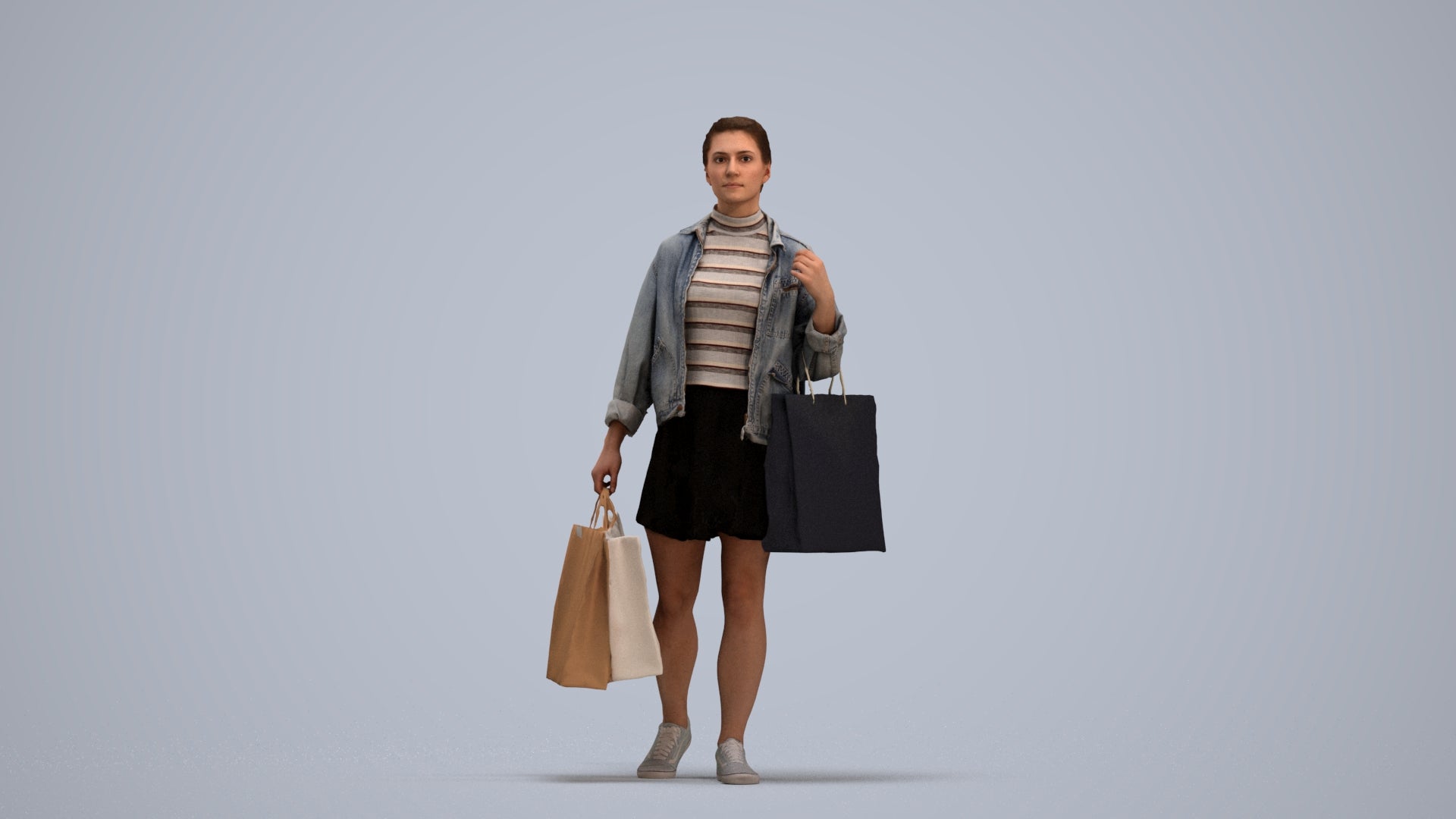 3D scanned woman shopping casual, photorealistic archviz people for Enscape and SketchUp, standing pose render