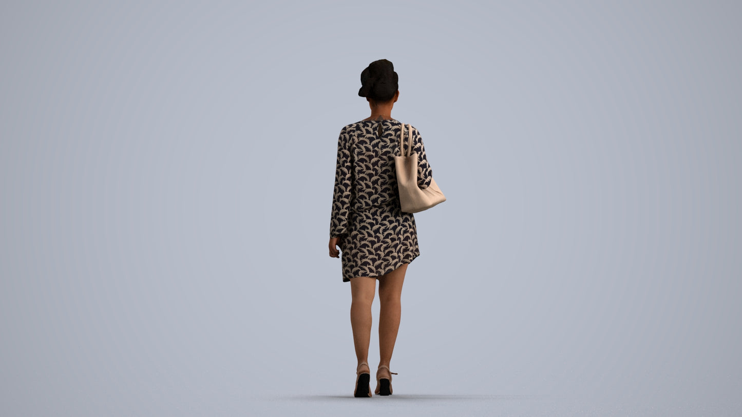 scanned 3D woman casual walking, photogrammetry people for Enscape and V-Ray, front view render