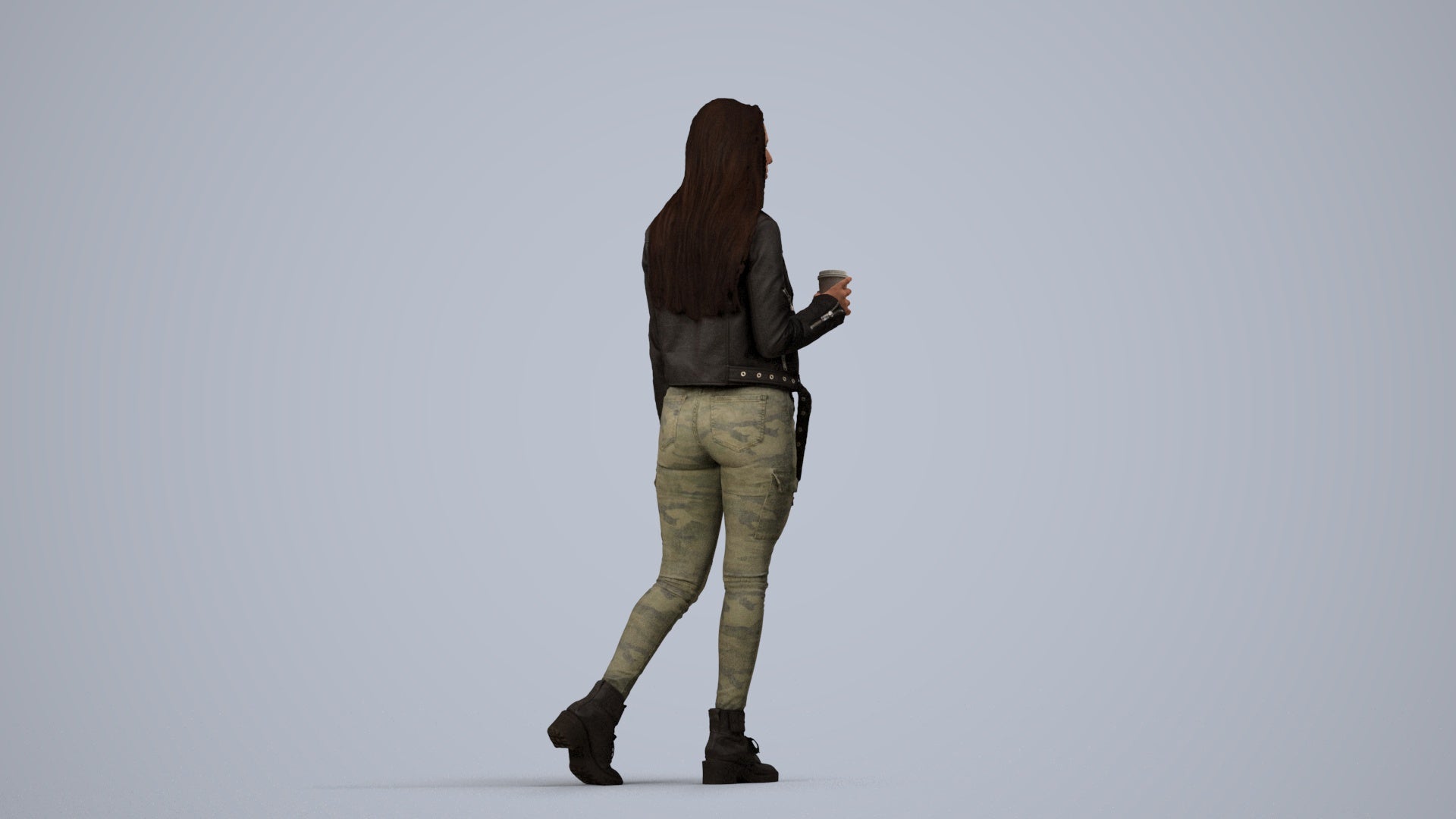 realistic 3D people woman casual walking, render-ready for V-Ray and Corona, FBX OBJ, side view render
