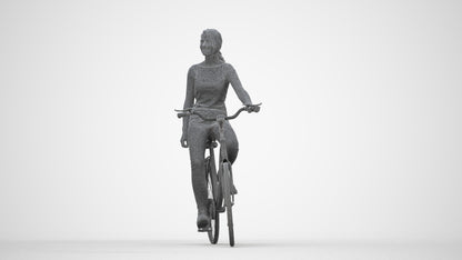realistic 3D human woman casual cycling, archviz people FBX OBJ for Blender, wireframe back view