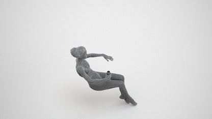 3D human model woman pool, photogrammetry scanned person for archviz, wireframe three-quarter view