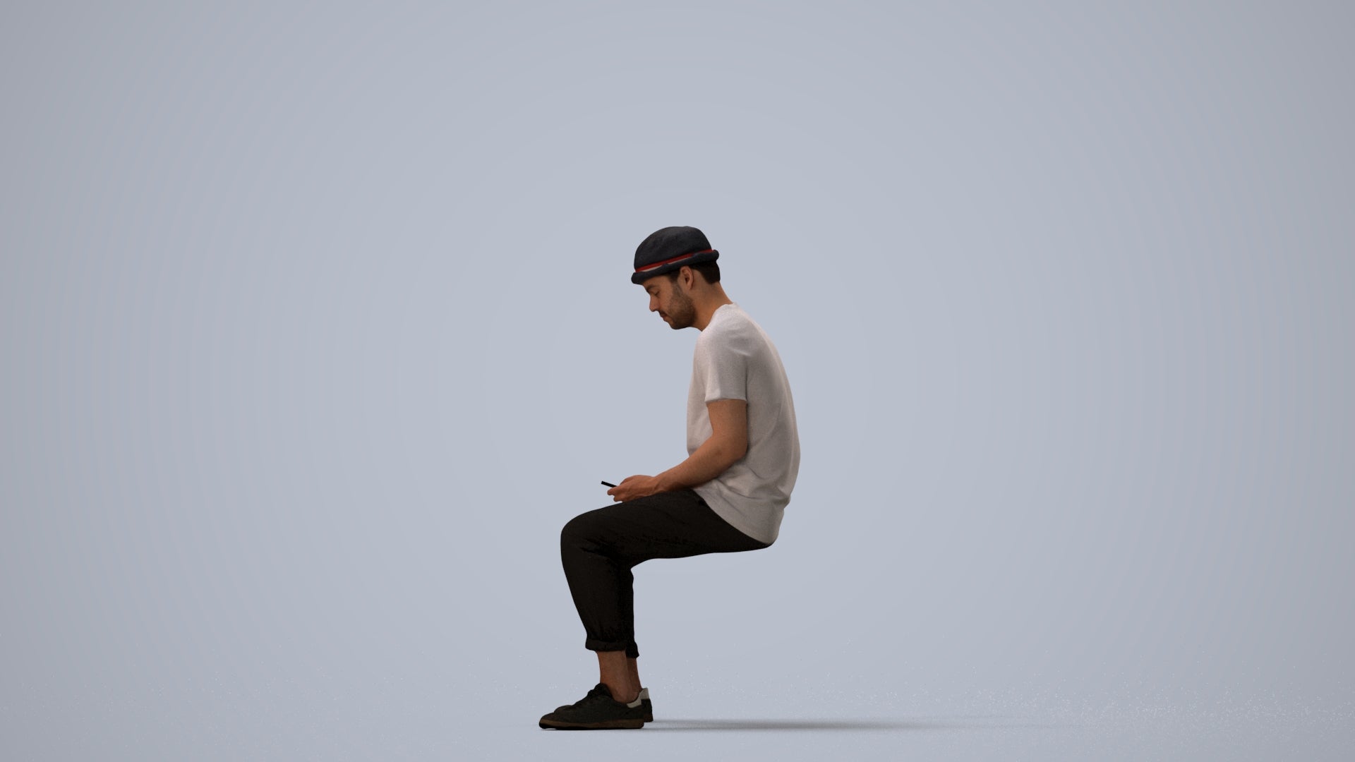 realistic 3D people man casual sitting, render-ready for V-Ray and Corona, FBX OBJ, three-quarter view render