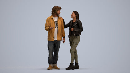 realistic 3D people woman casual couple, render-ready for V-Ray and Corona, FBX OBJ, standing pose render