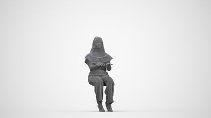 3D human model woman casual business, photogrammetry scanned person for archviz, wireframe back view