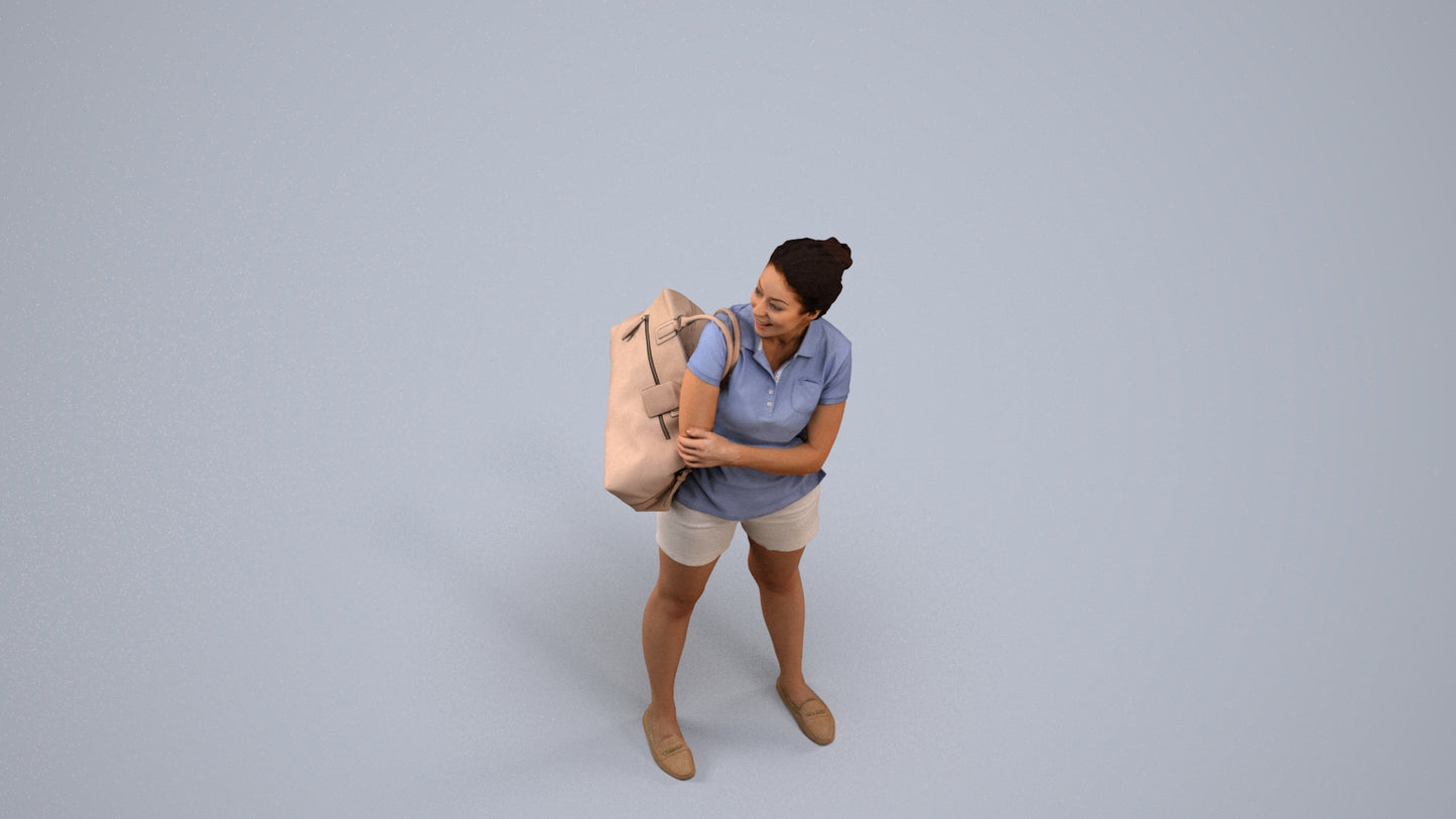 3D people model woman casual standing, scanned human for 3ds Max rendering, back view render