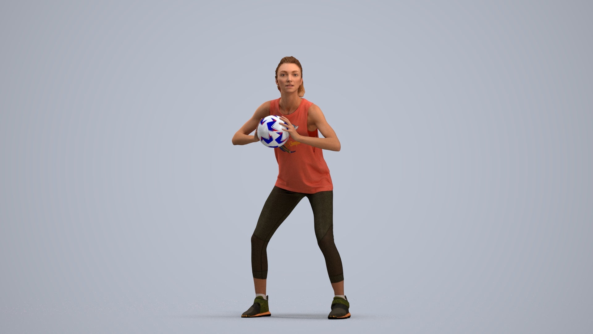 3D people model woman sport, scanned human for 3ds Max rendering, standing pose render