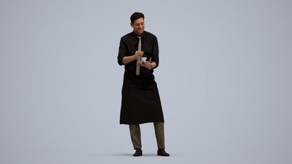 photogrammetry 3D man hospitality, realistic human model archviz FBX, standing pose render