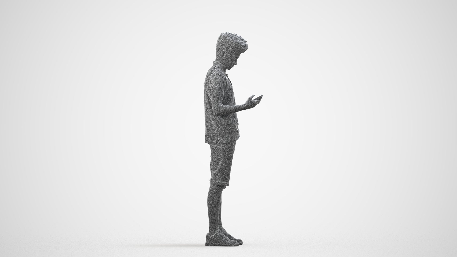 realistic 3D human boy casual kids, archviz people FBX OBJ for Blender, wireframe side view
