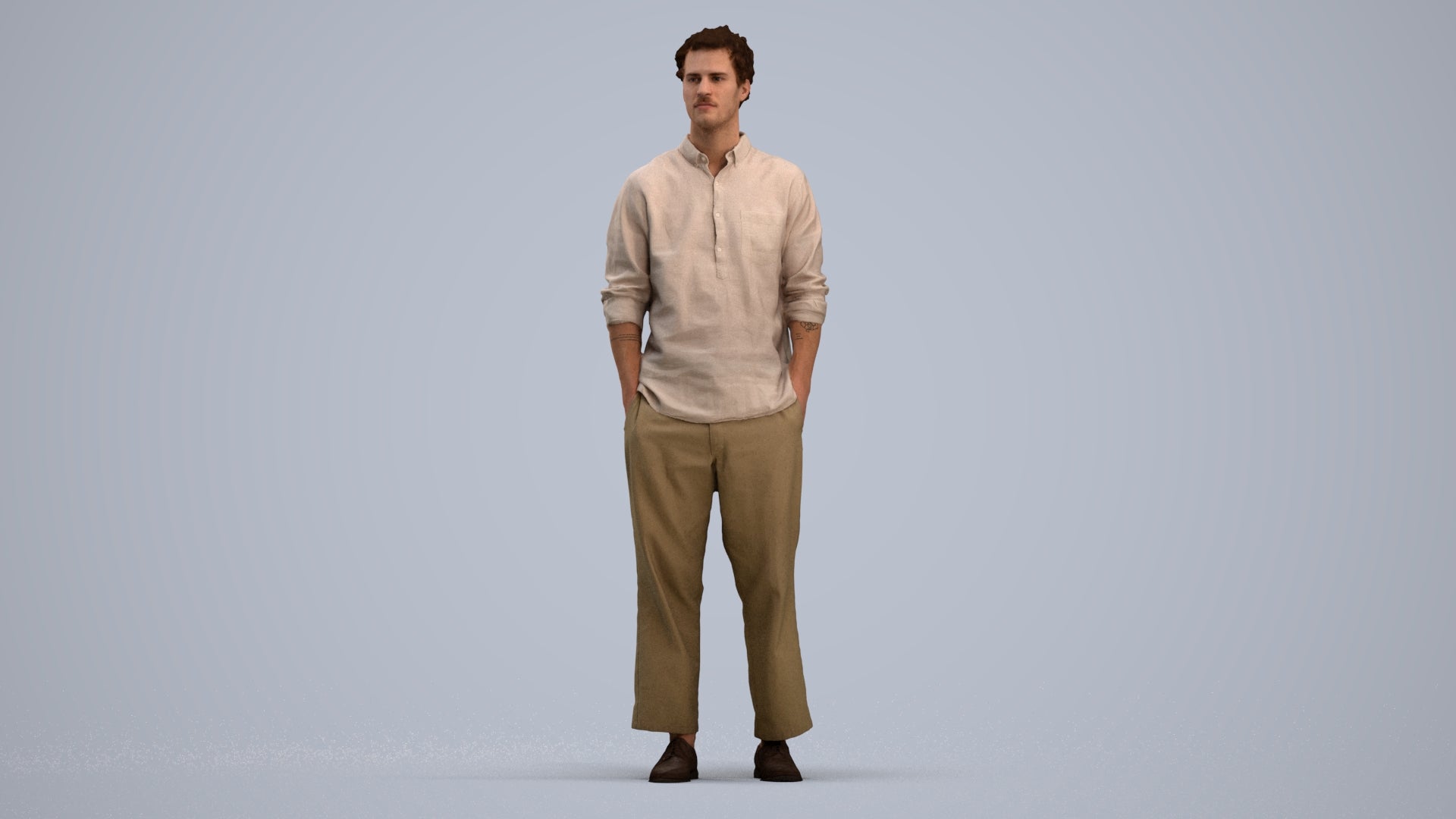 3D human model man casual standing, photogrammetry scanned person for archviz, standing pose render