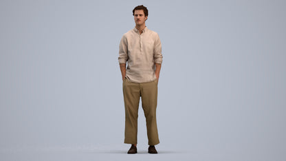 3D human model man casual standing, photogrammetry scanned person for archviz, standing pose render