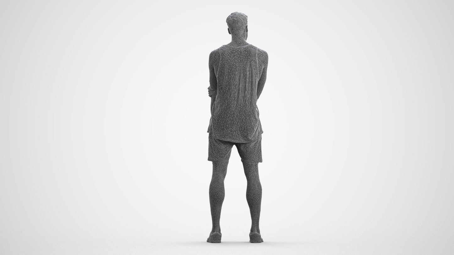 3D human model man casual standing, photogrammetry scanned person for archviz, wireframe front view
