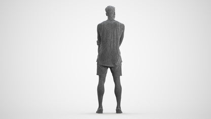 3D human model man casual standing, photogrammetry scanned person for archviz, wireframe front view