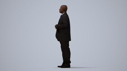 3D human model man business, photogrammetry scanned person for archviz, three-quarter view render