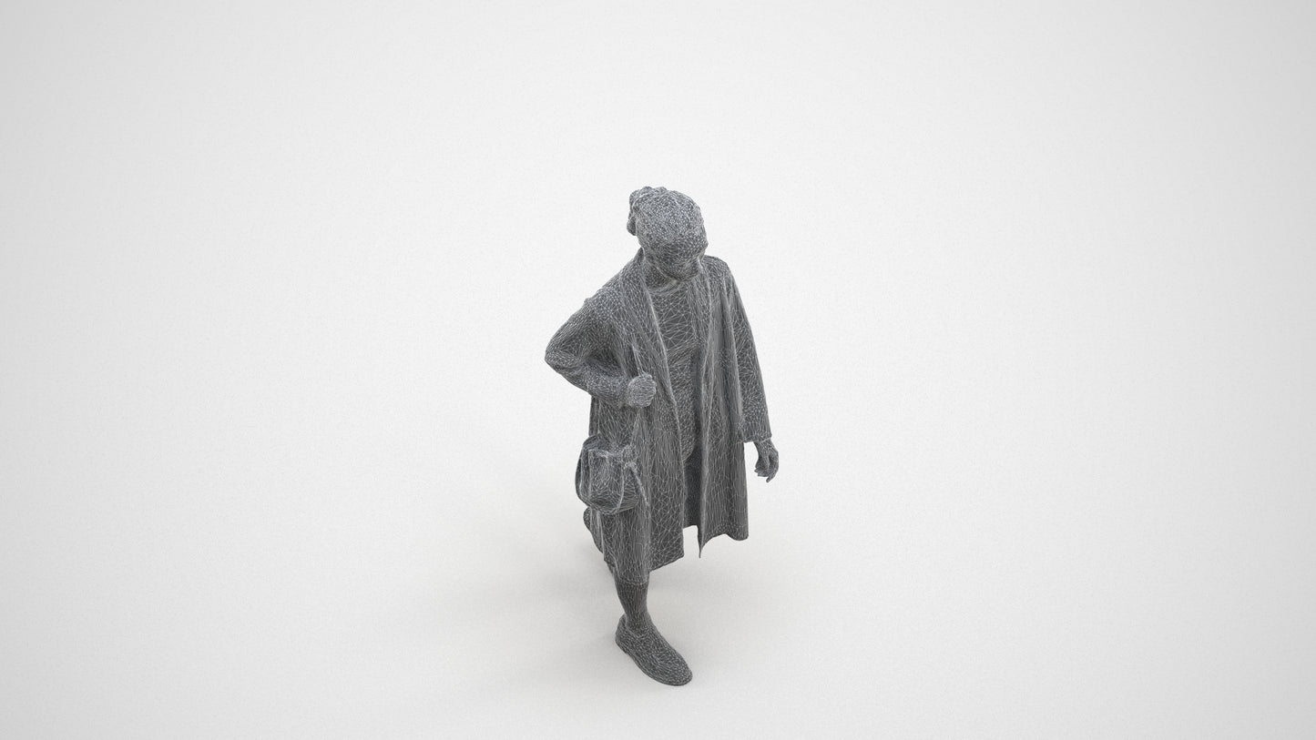 3D people model woman casual walking, scanned human for 3ds Max rendering, wireframe three-quarter view